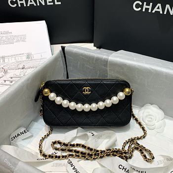 Chanel Double Zip Clutch Pearl Chain Size 19cm