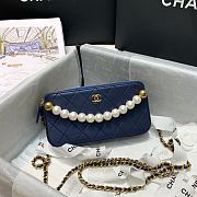 Chanel Double Zip Clutch Pearl Chain In Blue Size 19cm - 2