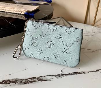 Louis Vuitton Key Pouch Mahina Leather In Blue M69508 Size 13.8X9X1.5cm