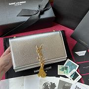 YSL Kate Chain Wallet With Tassel In Crinkled Metallic Leather 5055 - 1