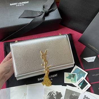 YSL Kate Chain Wallet With Tassel In Crinkled Metallic Leather 5055