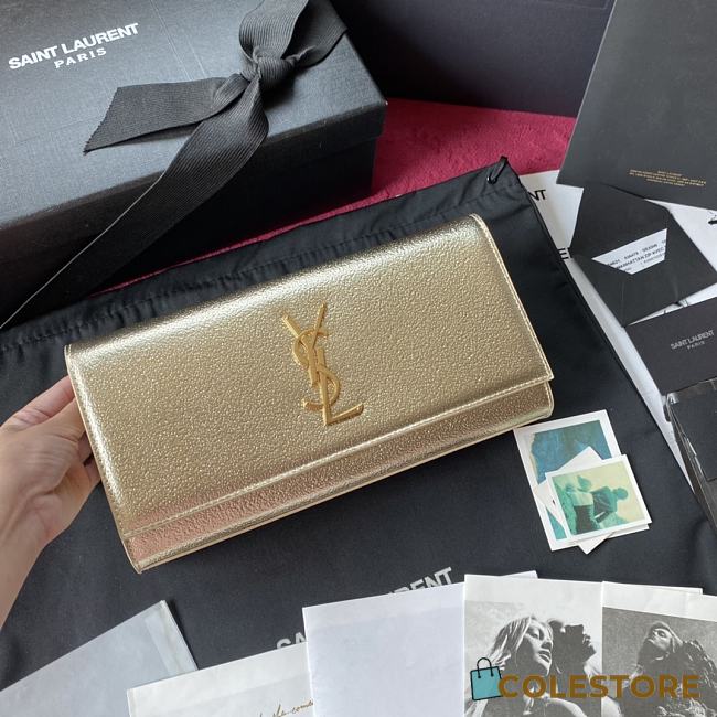 YSL Kate Clutch In Gold Grain De Poudre Embossed Leather 326079 Size 27cm - 1