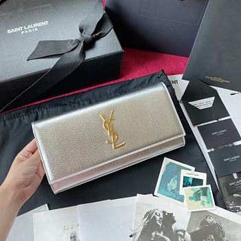 YSL Kate Clutch In Silver Grain De Poudre Embossed Leather 326079 Size 27cm