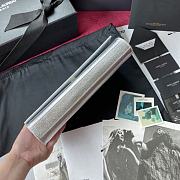 YSL Kate Clutch In Silver Grain De Poudre Embossed Leather 326079 Size 27cm - 3