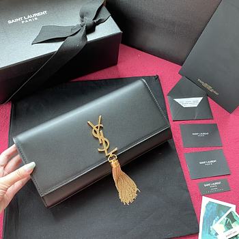 YSL Kate Clutch In Black Grain De Poudre Embossed Leather 326079 Size 27cm