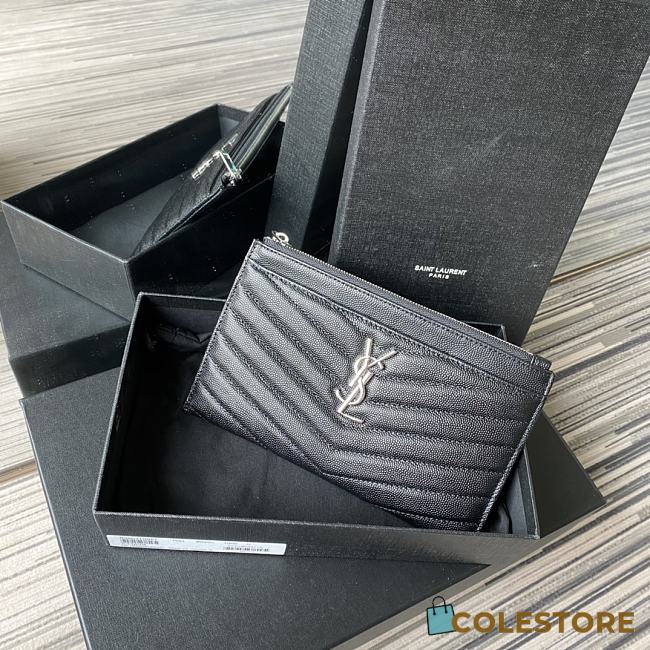 YSL Monogram Quilted Clutch In Silver Size 23x13x1cm - 1