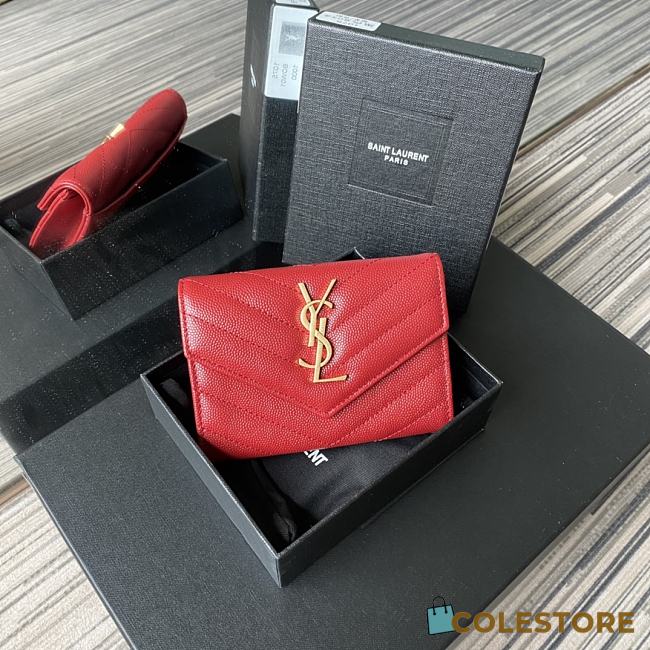 YSL Small Envelope Wallet In Red 41440 Size 13.5x9.5x3cm - 1