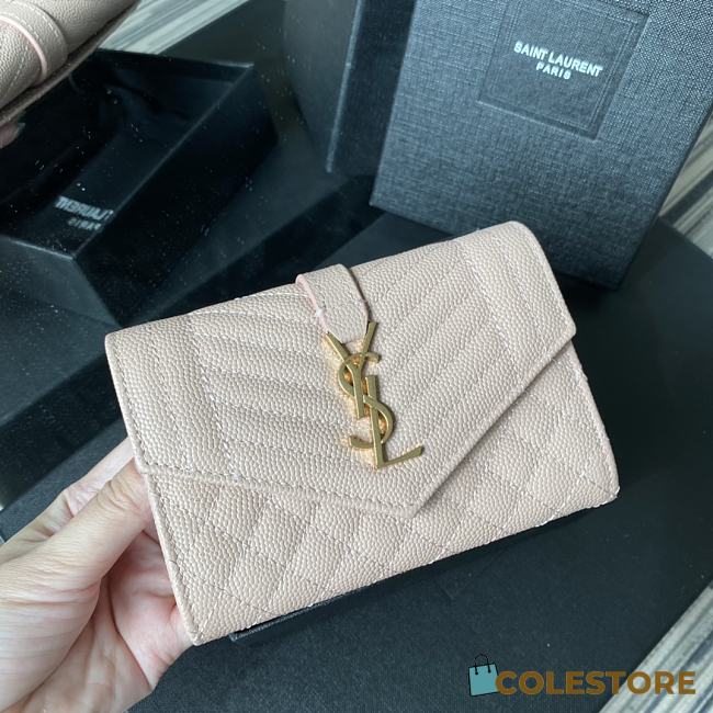 YSL Tri-Fold Pebbled Purse 65102 Size 13.5x9.5x3cm - 1