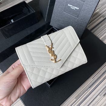 YSL Tri-Fold Pebbled Purse In White 65102 Size 13.5x9.5x3cm