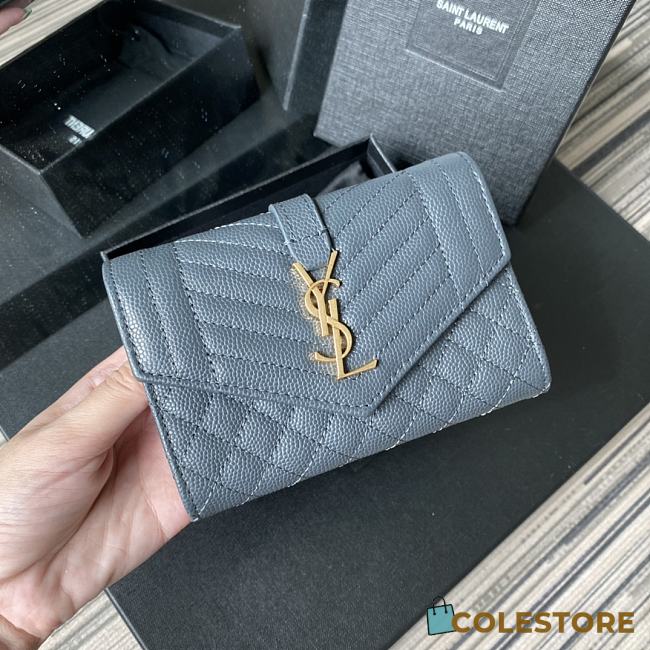 YSL Tri-Fold Pebbled Purse In Blue 65102 Size 13.5x9.5x3cm - 1
