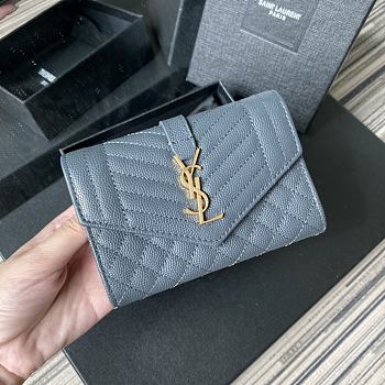 YSL Tri-Fold Pebbled Purse In Blue 65102 Size 13.5x9.5x3cm