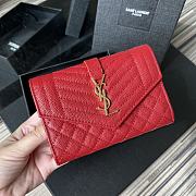 YSL Tri-Fold Pebbled Purse In Red 65102 Size 13.5x9.5x3cm - 1