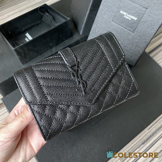 YSL Tri-Fold Pebbled Purse In Black 65102 Size 13.5x9.5x3cm - 1