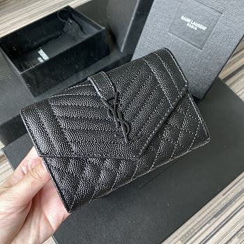 YSL Tri-Fold Pebbled Purse In Black 65102 Size 13.5x9.5x3cm