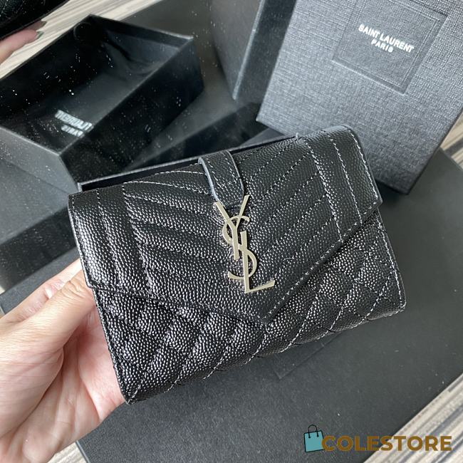 YSL Tri-Fold Pebbled Purse In Silver 65102 Size 13.5x9.5x3cm - 1
