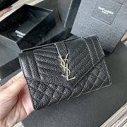 YSL Tri-Fold Pebbled Purse In Silver 65102 Size 13.5x9.5x3cm - 1