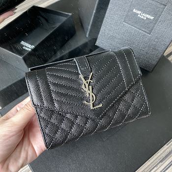 YSL Tri-Fold Pebbled Purse In Silver 65102 Size 13.5x9.5x3cm