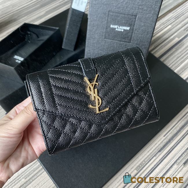 YSL Tri-Fold Pebbled Purse In Gold 65102 Size 13.5x9.5x3cm - 1