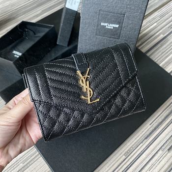 YSL Tri-Fold Pebbled Purse In Gold 65102 Size 13.5x9.5x3cm
