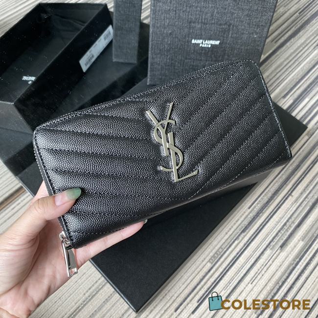 YSL Monogram Zip Around Wallet In Silver 35809 Size 19cm - 1
