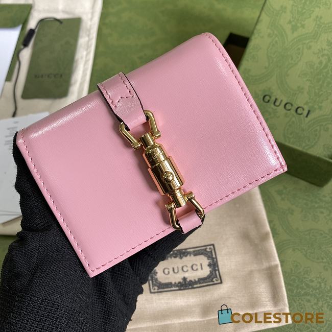 Gucci Jackie 1961 Card Case Wallet In Pink 645536 Size 11x8.5x3cm - 1