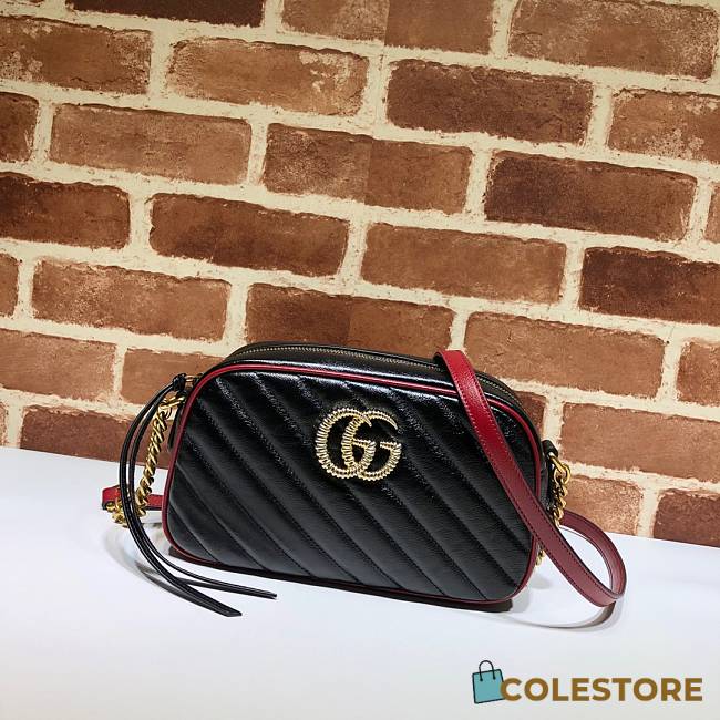 Gucci GG Marmont Small Shoulder Bag Black & Red 447632 Size 24x12x7cm - 1