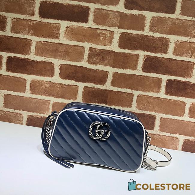 Gucci GG Marmont Small Shoulder Blue & White 447632 Size 24x12x7cm - 1