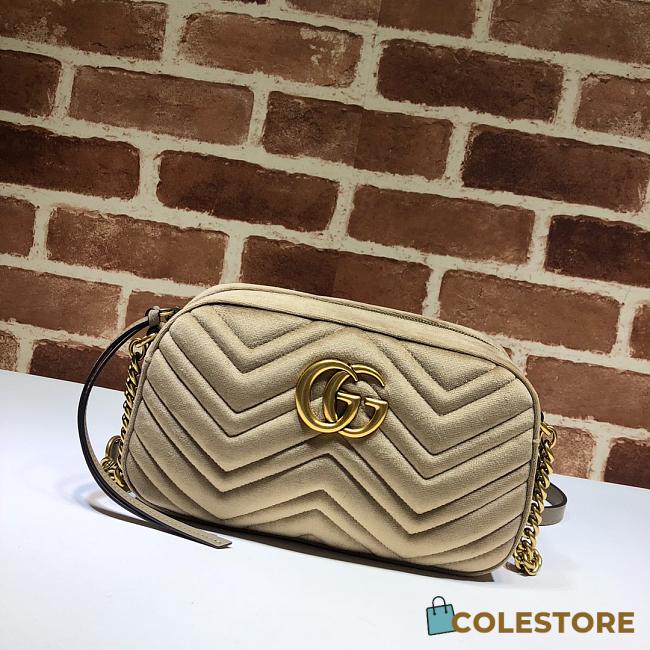 Gucci GG Marmont Small Shoulder In Beige Velvet 447632 Size 24x12x7cm - 1