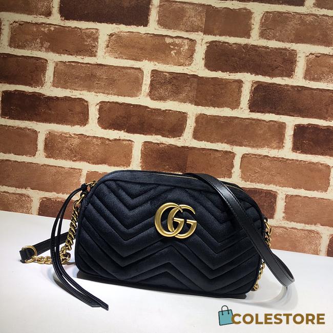 Gucci GG Marmont Small Shoulder In Black Velvet 447632 Size 24x12x7cm - 1
