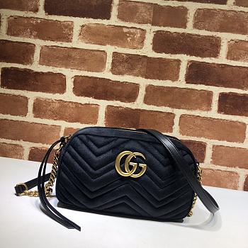 Gucci GG Marmont Small Shoulder In Black Velvet 447632 Size 24x12x7cm