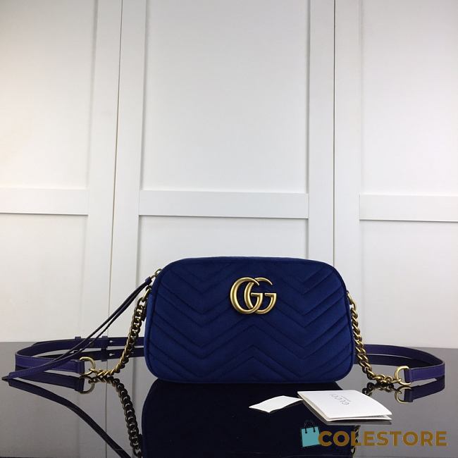 Gucci GG Marmont Small Shoulder In Blue Velvet 447632 Size 24cm - 1