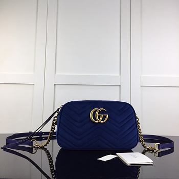 Gucci GG Marmont Small Shoulder In Blue Velvet 447632 Size 24cm
