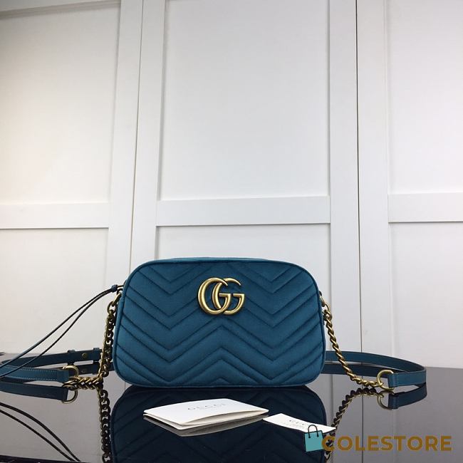 Gucci GG Marmont Small Shoulder In Light Blue Velvet 447632 Size 24cm - 1