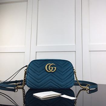 Gucci GG Marmont Small Shoulder In Light Blue Velvet 447632 Size 24cm