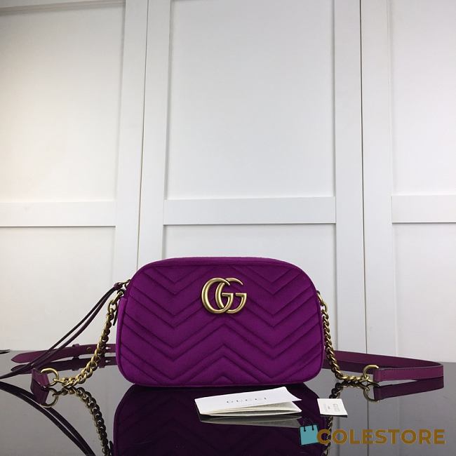 Gucci GG Marmont Small Shoulder In Light Dark Purple Velvet 447632 Size 24cm - 1