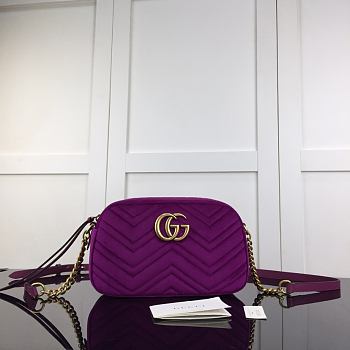 Gucci GG Marmont Small Shoulder In Light Dark Purple Velvet 447632 Size 24cm