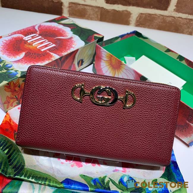 Gucci Zumi Grainy Leather Around Wallet In Bordeaux 570661 Size 19x103.5cm - 1