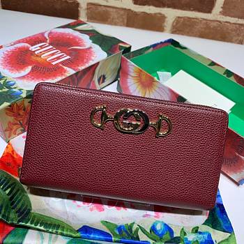 Gucci Zumi Grainy Leather Around Wallet In Bordeaux 570661 Size 19x103.5cm