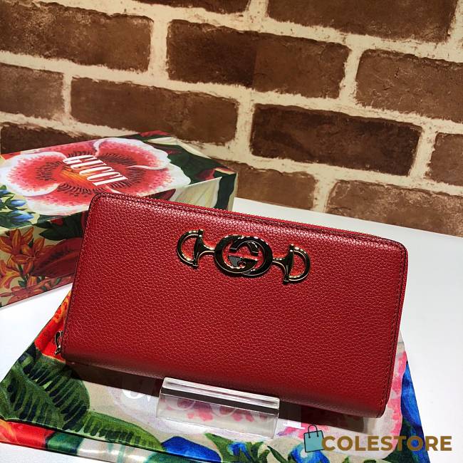 Gucci Zumi Grainy Leather Around Wallet In Red 570661 Size 19x103.5cm - 1