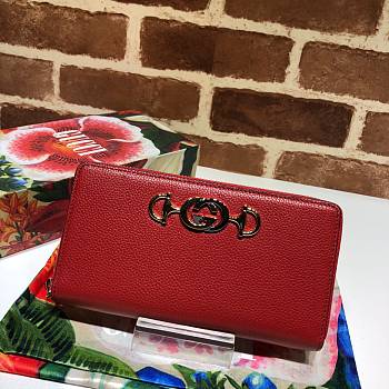 Gucci Zumi Grainy Leather Around Wallet In Red 570661 Size 19x103.5cm
