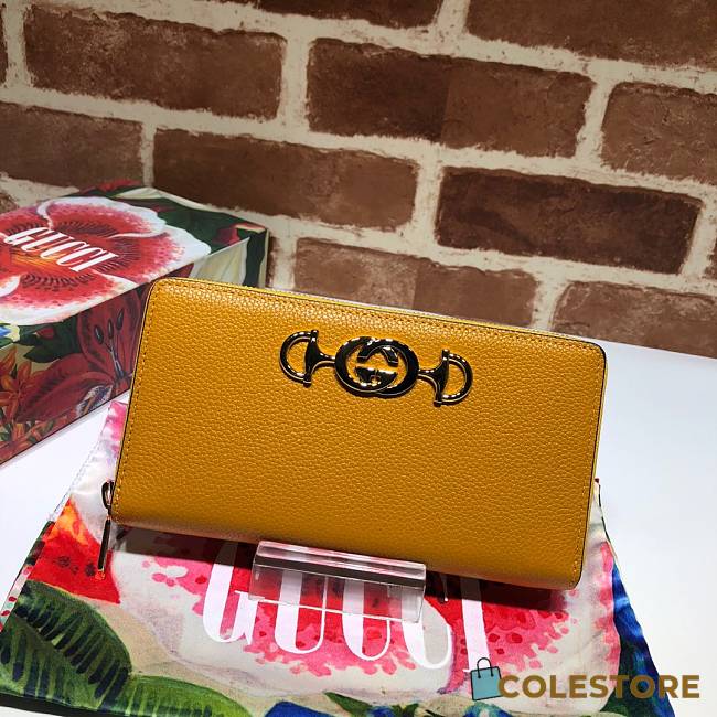 Gucci Zumi Grainy Leather Around Wallet In Yellow 570661 Size 19x103.5cm - 1