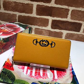 Gucci Zumi Grainy Leather Around Wallet In Yellow 570661 Size 19x103.5cm