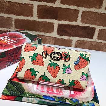 Gucci Zumi Grainy Leather Around Wallet Strawberry 570661 Size 19x103.5cm