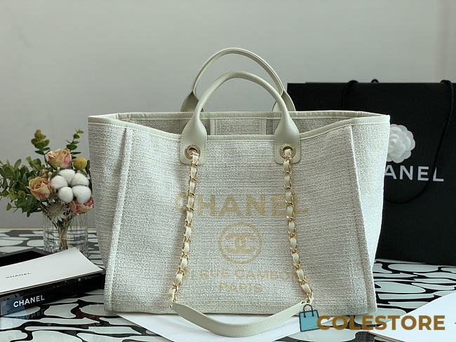 Chanel Deauville Shopping Bag In White A67001 Size 38cm - 1