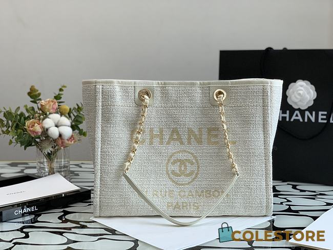 Chanel Deauville Shopping Bag In White A67001 Size 34cm - 1