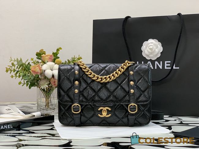 Chanel Aged Calfskin & Gold-tone Metal Handbag Black 17x25x8cm - 1