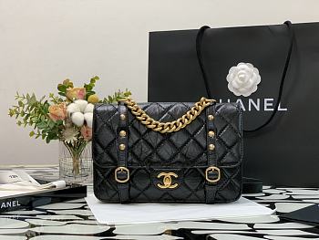 Chanel Aged Calfskin & Gold-tone Metal Handbag Black 17x25x8cm