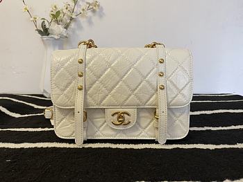 Chanel Aged Calfskin & Gold-tone Metal Handbag White 17x25x8cm 