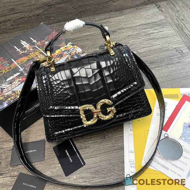 Dolce&Gabbana Amore Baroque Tote Bag In Black BB667 Size 27x8x18cm - 1