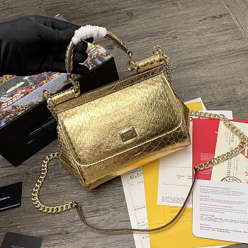 Dolce & Gabbana Sicily Tote Bag In Golden Snake Leather BB623 Size 20x9.5x14cm